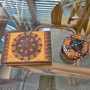 2 Vintage Hand carved Wood Decorative Box from Poland